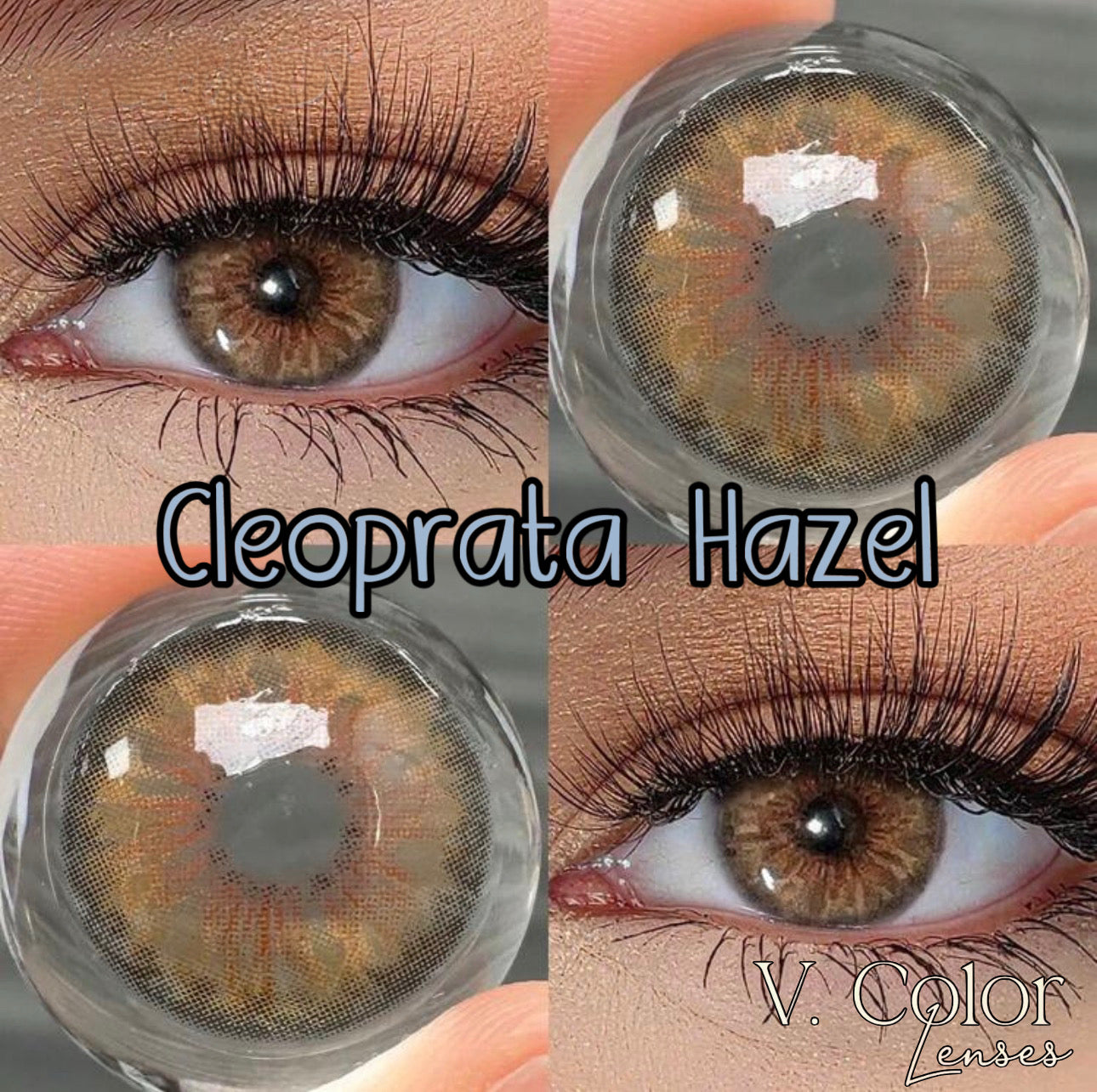 Lente de contacto colorida Mi22-A Cleopatra Hazel da V. Color Lenses — Avelã com mistura de verde e dourado — o tom mais complexo da série Cleopatra. (vista adicional 3)