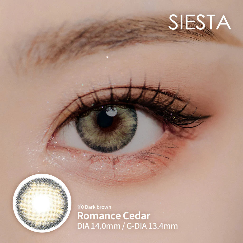 Lente de contacto colorida Romance Cedar da V. Color Lenses — Castanho avermelhado com o calor da madeira de cedro. (vista adicional 3)
