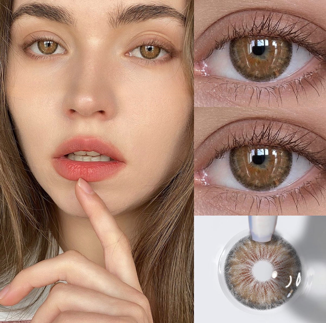 Lente de contacto colorida Mi22-A Cleopatra Hazel da V. Color Lenses — Avelã com mistura de verde e dourado — o tom mais complexo da série Cleopatra. (vista adicional 4)