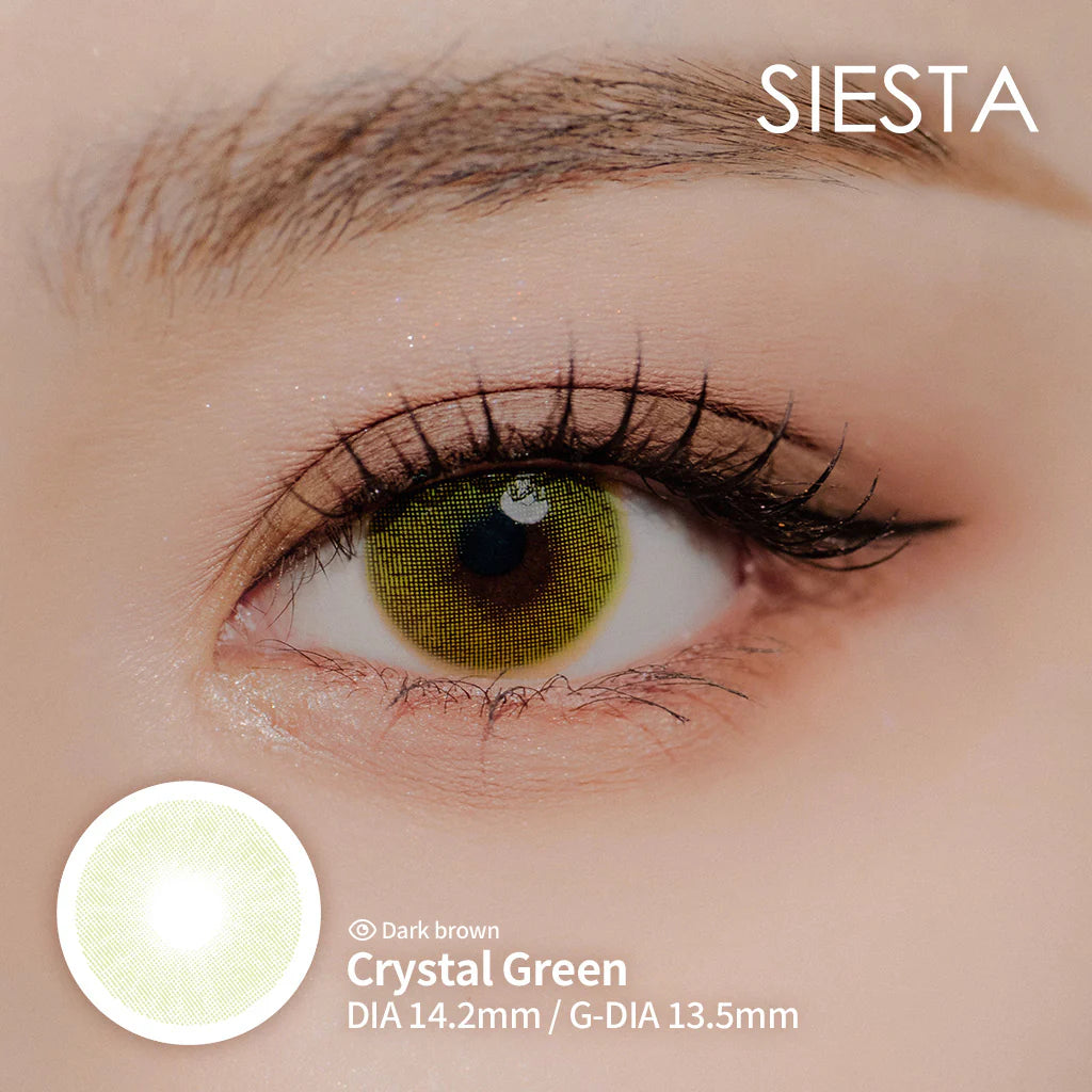 Lente de contacto colorida Crystal Green da V. Color Lenses — Verde límpido e transparente, com um brilho que lembra vidro ao sol. (vista adicional 5)