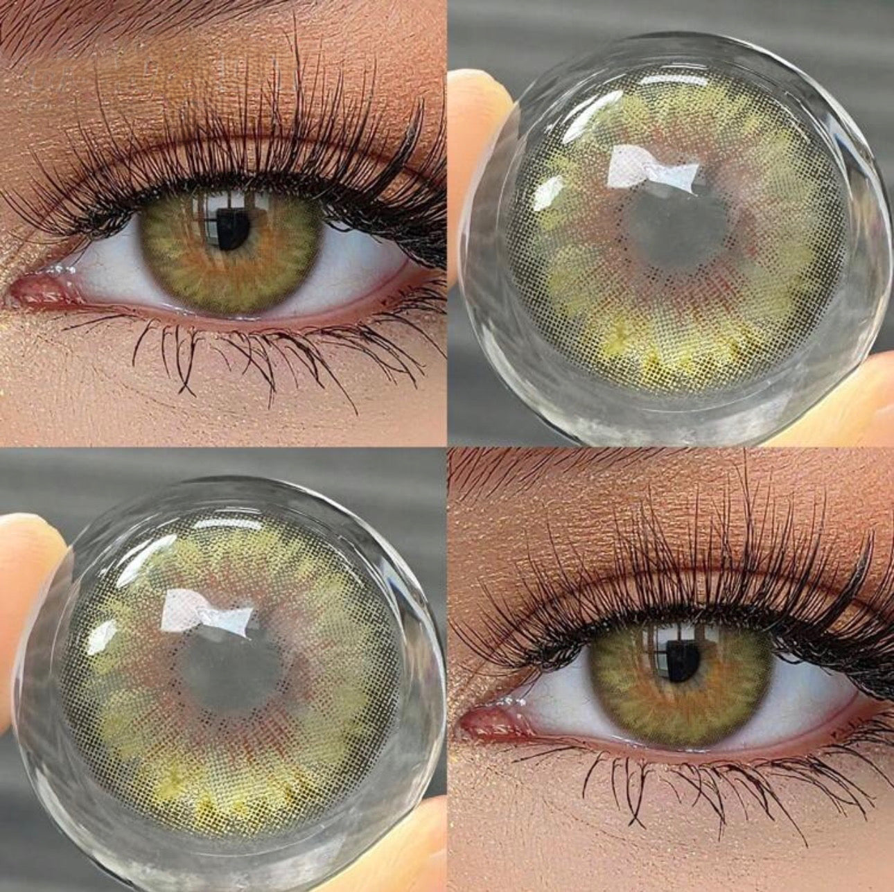 Lente de contacto colorida Mi22-2 Cleopatra Green da V. Color Lenses — Verde com contorno marcado e centro luminoso, de inspiração egípcia. (vista adicional 2)